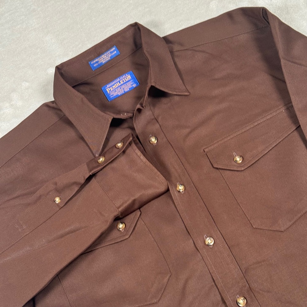 Pendleton Western Shirt Mens Medium Brown Virgin Wool Long Sleeve Button Down
